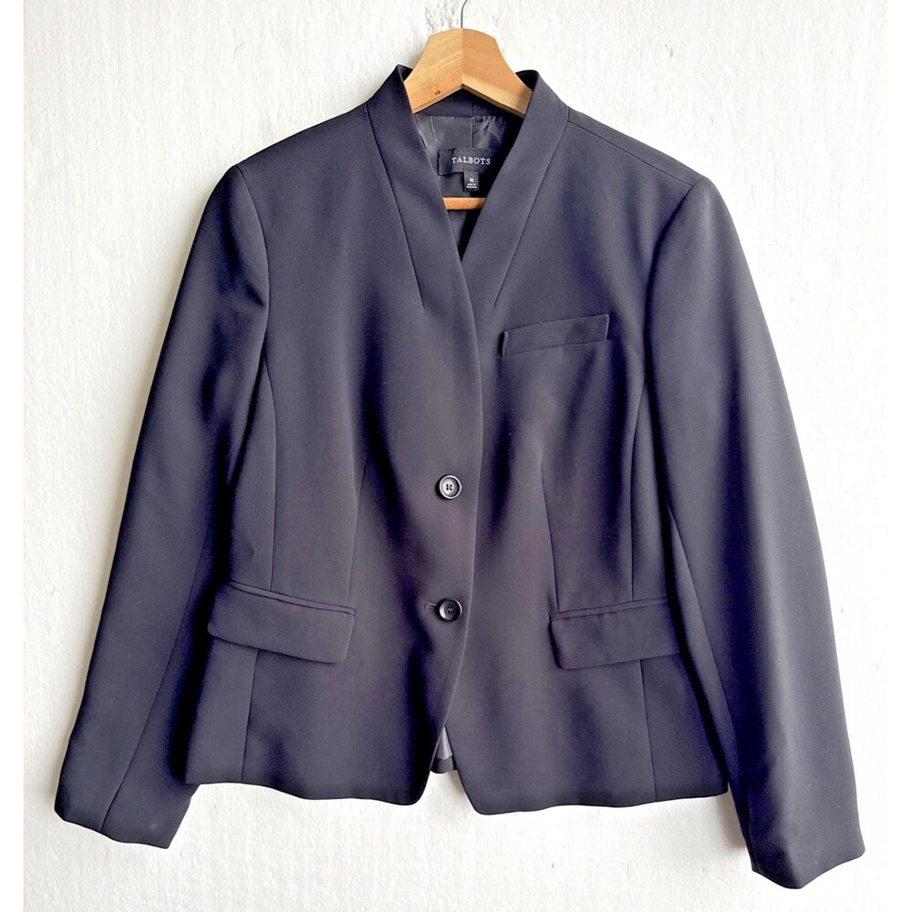 Talbots Classic Collarless Blazer Jacket Black Women's Size 10 Workwear Career